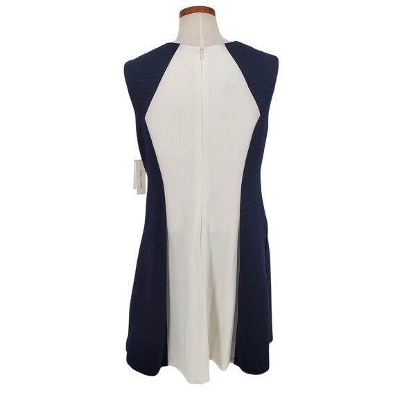 Sandra Darren Navy White Ponte Knit Sheath Dress Pockets Lined Womens 14 New - Picture 3 of 8